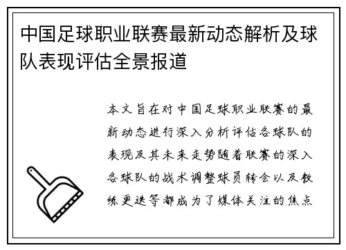 中国足球职业联赛最新动态解析及球队表现评估全景报道