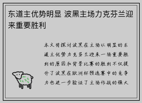 东道主优势明显 波黑主场力克芬兰迎来重要胜利