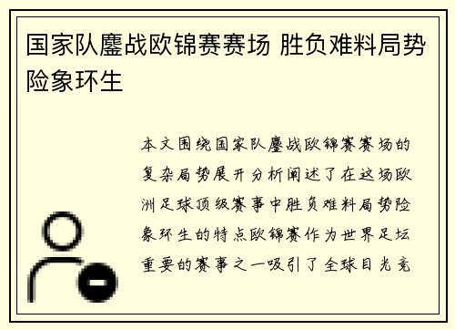 国家队鏖战欧锦赛赛场 胜负难料局势险象环生