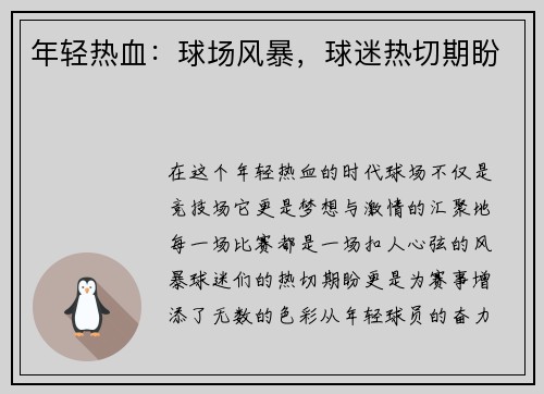 年轻热血：球场风暴，球迷热切期盼